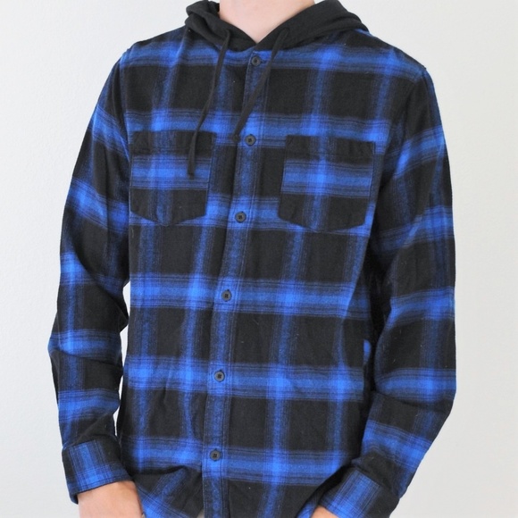 PacSun Other - PacSun Black And Blue Plaid Button Up Hoodie